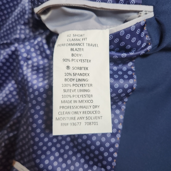 Stafford Performance Travel Blazer Men's 42S Blue Lightweight Stretch Sport Coat - Picture 5 of 9